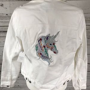 Women’s small Handmade unicorn embroidered jacket.